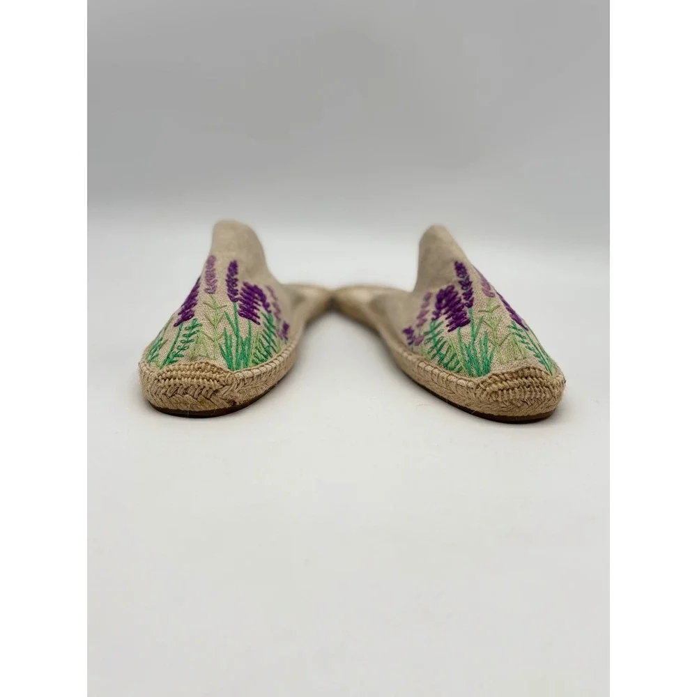 Soludos Lavender Embroidered Espadrille Mules Womens10 Tan Purple Floral SlipOn